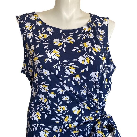 Land’s End Sleeveless Tie Waist Maxi Dress Deep Sea Navy Floral Sz 3X (24W-26W) - Picture 3 of 11